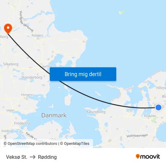 Veksø St. to Rødding map