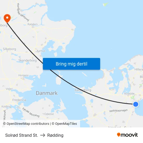 Solrød Strand St. to Rødding map