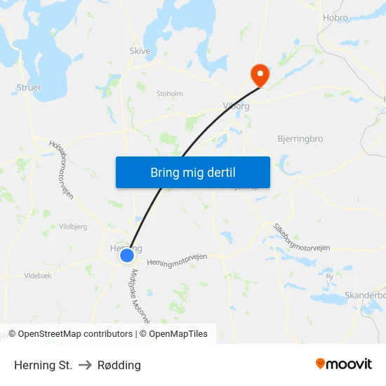 Herning St. to Rødding map