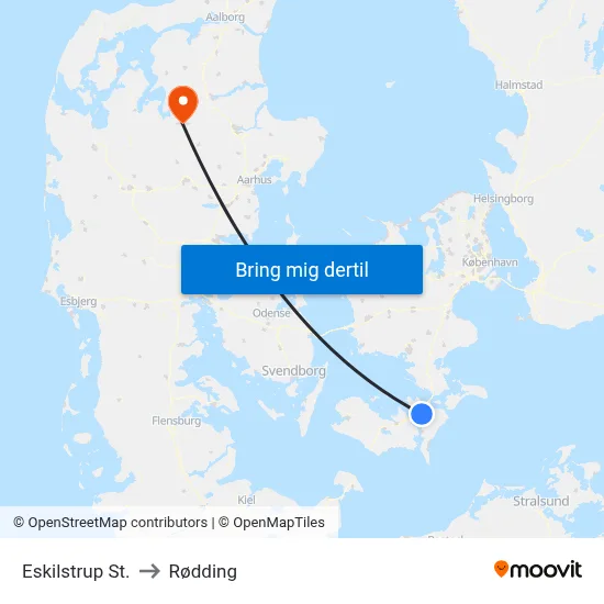 Eskilstrup St. to Rødding map