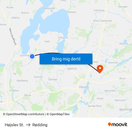 Højslev St. to Rødding map