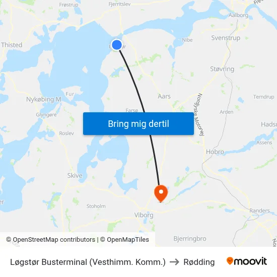 Løgstør Busterminal (Vesthimm. Komm.) to Rødding map