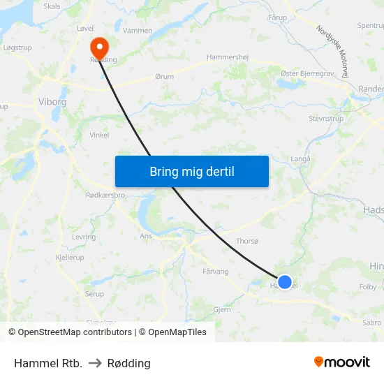 Hammel Rtb. to Rødding map