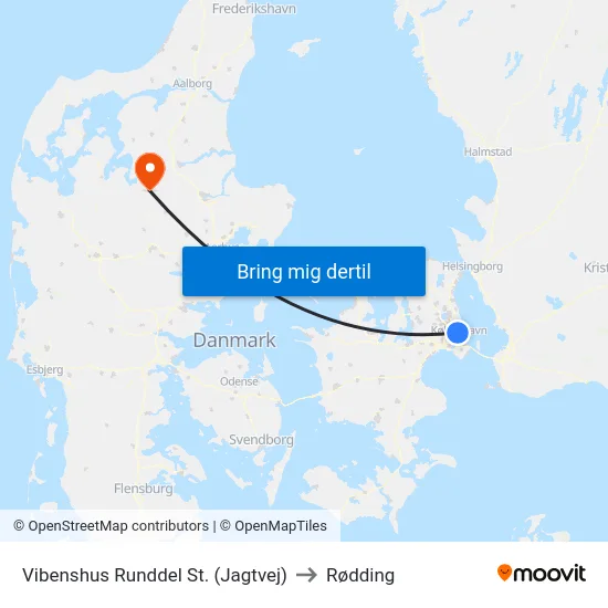 Vibenshus Runddel St. (Jagtvej) to Rødding map