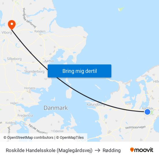 Roskilde Handelsskole (Maglegårdsvej) to Rødding map