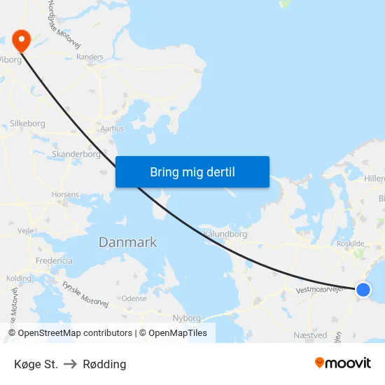 Køge St. to Rødding map