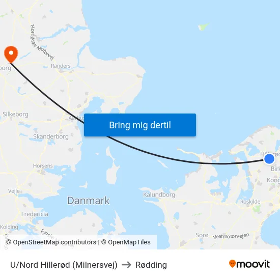 U/Nord Hillerød (Milnersvej) to Rødding map
