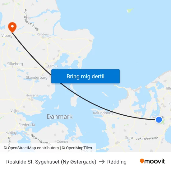 Roskilde St. Sygehuset (Ny Østergade) to Rødding map