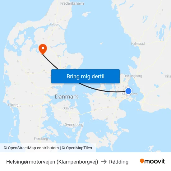 Helsingørmotorvejen (Klampenborgvej) to Rødding map