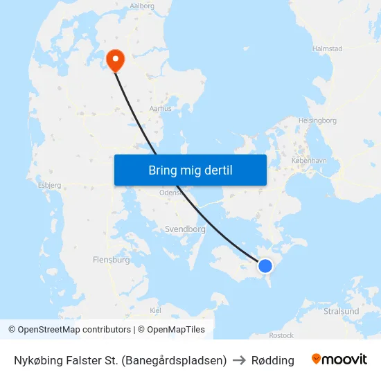 Nykøbing Falster St. (Banegårdspladsen) to Rødding map