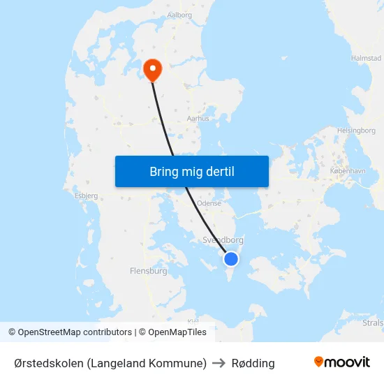 Ørstedskolen (Langeland Kommune) to Rødding map