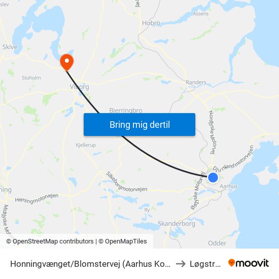 Honningvænget/Blomstervej (Aarhus Kom) to Løgstrup map