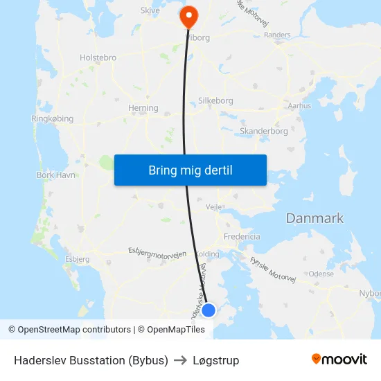 Haderslev Busstation (Bybus) to Løgstrup map