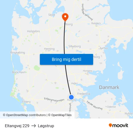 Eltangvej 229 to Løgstrup map