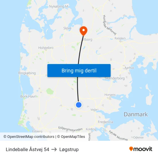 Lindeballe Åstvej 54 to Løgstrup map