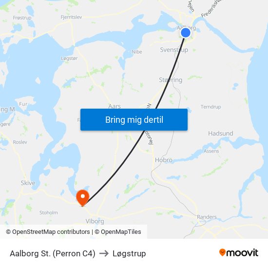 Aalborg St. (Perron C4) to Løgstrup map