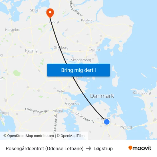 Rosengårdcentret (Odense Letbane) to Løgstrup map