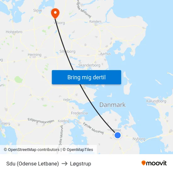 Sdu (Odense Letbane) to Løgstrup map