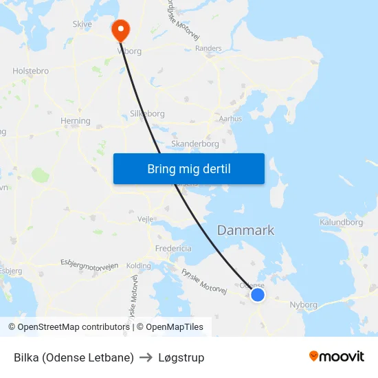 Bilka (Odense Letbane) to Løgstrup map