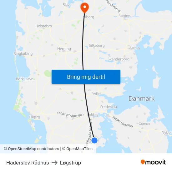 Haderslev Rådhus to Løgstrup map