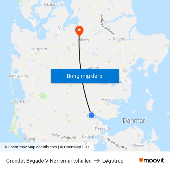 Grundet Bygade V Nørremarkshallen to Løgstrup map