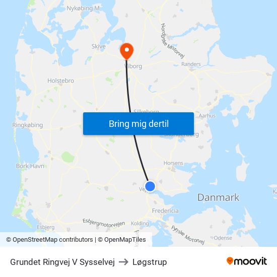 Grundet Ringvej V Sysselvej to Løgstrup map