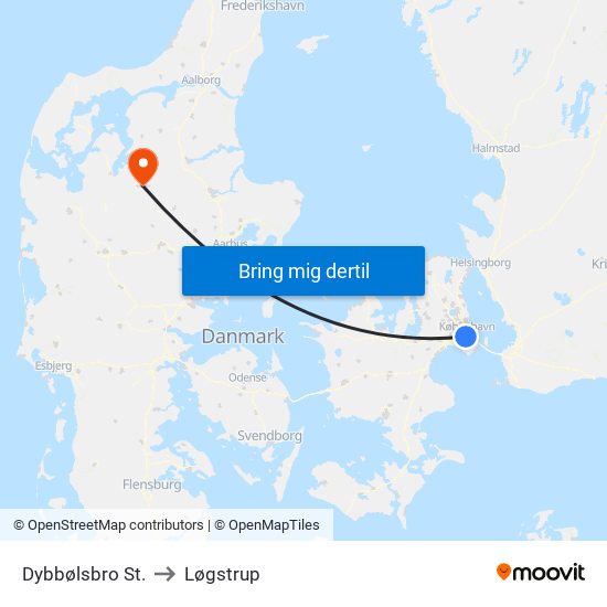 Dybbølsbro St. to Løgstrup map