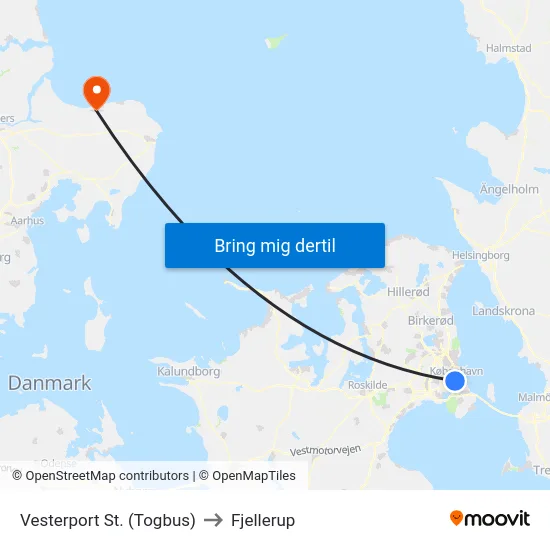 Vesterport St. (Togbus) to Fjellerup map