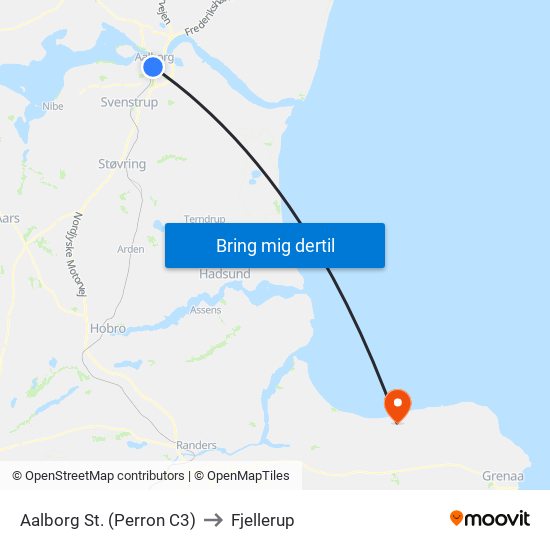 Aalborg St. (Perron C3) to Fjellerup map