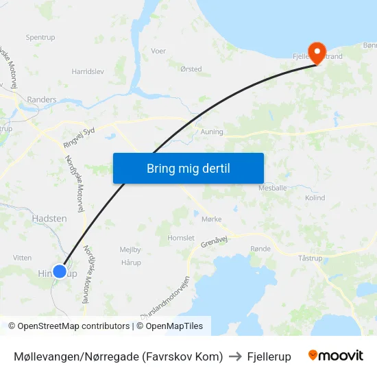 Møllevangen/Nørregade (Favrskov Kom) to Fjellerup map