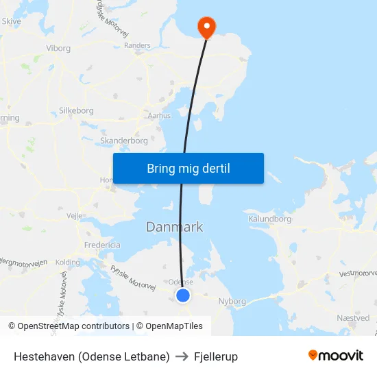 Hestehaven (Odense Letbane) to Fjellerup map