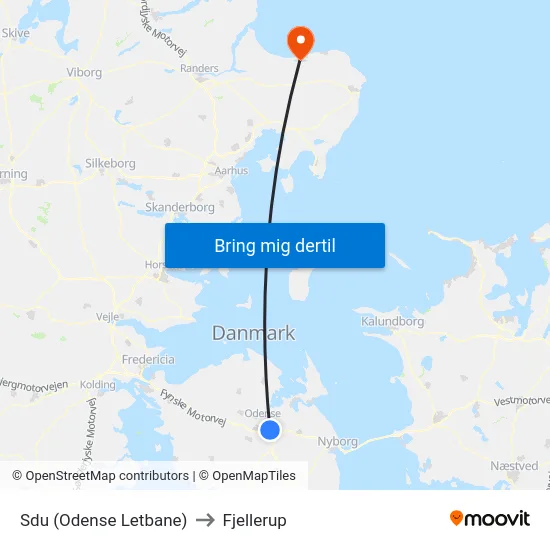 Sdu (Odense Letbane) to Fjellerup map