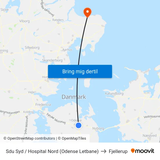 Sdu Syd / Hospital Nord (Odense Letbane) to Fjellerup map