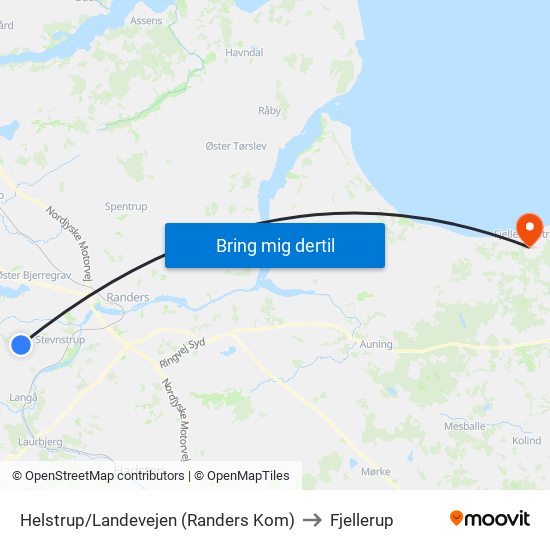 Helstrup/Landevejen (Randers Kom) to Fjellerup map