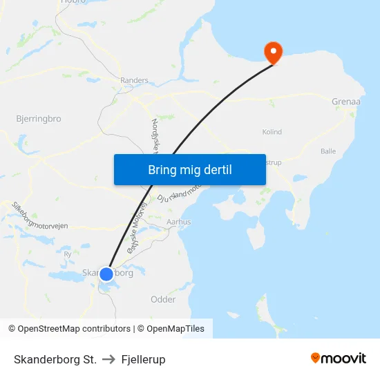 Skanderborg St. to Fjellerup map