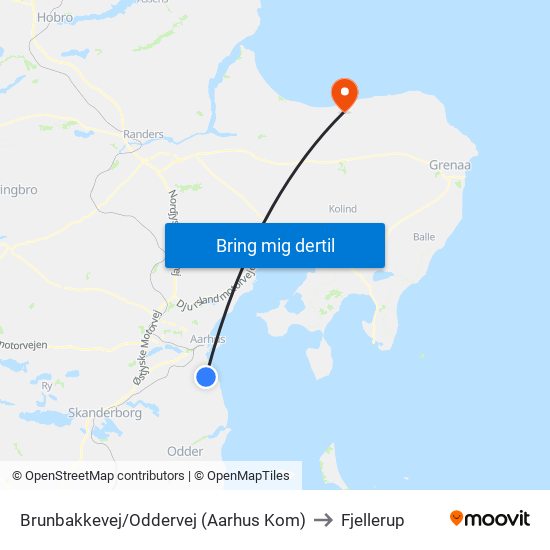 Brunbakkevej/Oddervej (Aarhus Kom) to Fjellerup map