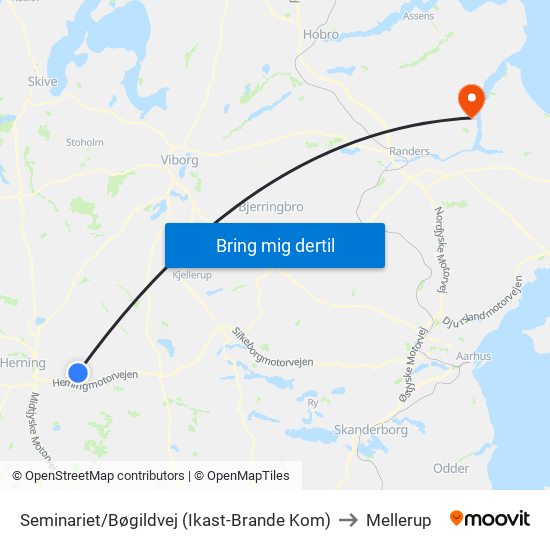 Seminariet/Bøgildvej (Ikast-Brande Kom) to Mellerup map
