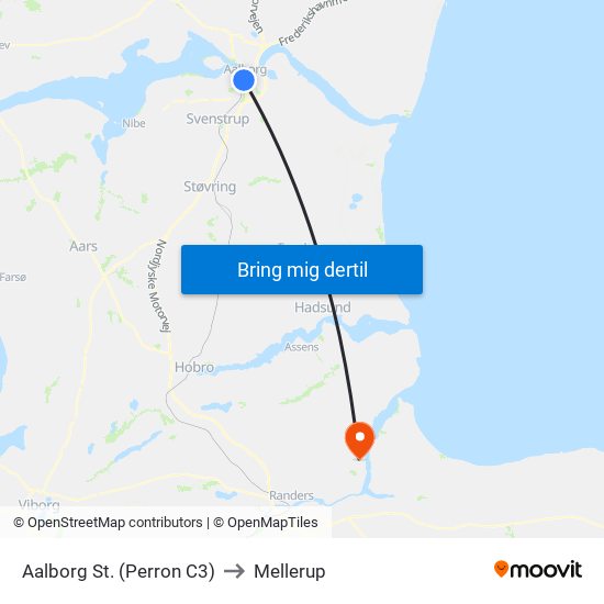 Aalborg St. (Perron C3) to Mellerup map