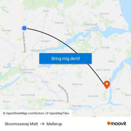 Skovmosevej Midt to Mellerup map