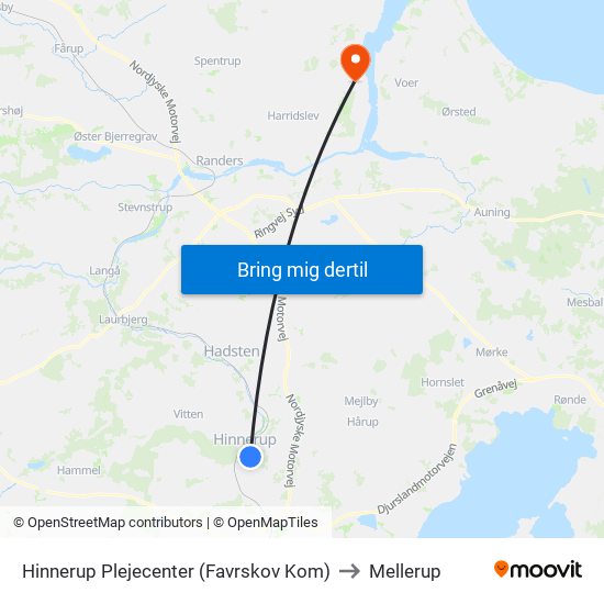 Hinnerup Plejecenter (Favrskov Kom) to Mellerup map