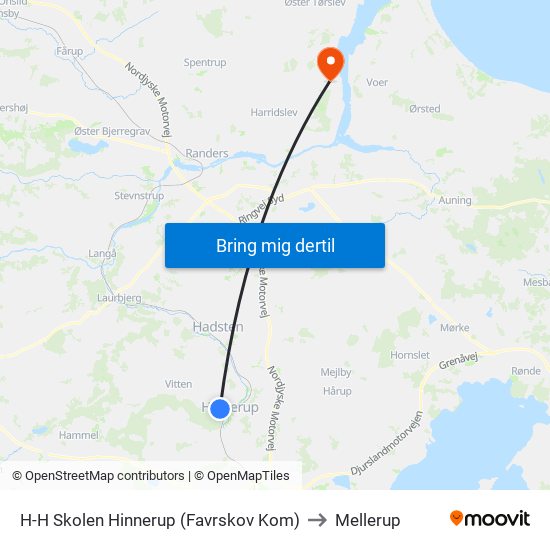 H-H Skolen Hinnerup (Favrskov Kom) to Mellerup map
