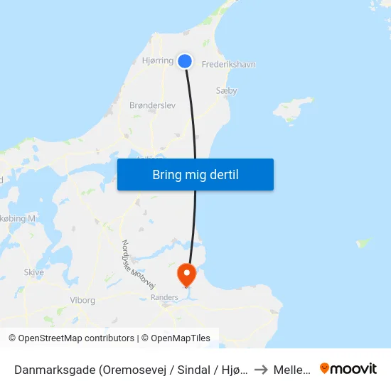 Danmarksgade (Oremosevej / Sindal / Hjørring K.) to Mellerup map