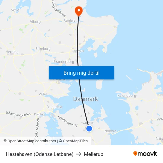 Hestehaven (Odense Letbane) to Mellerup map