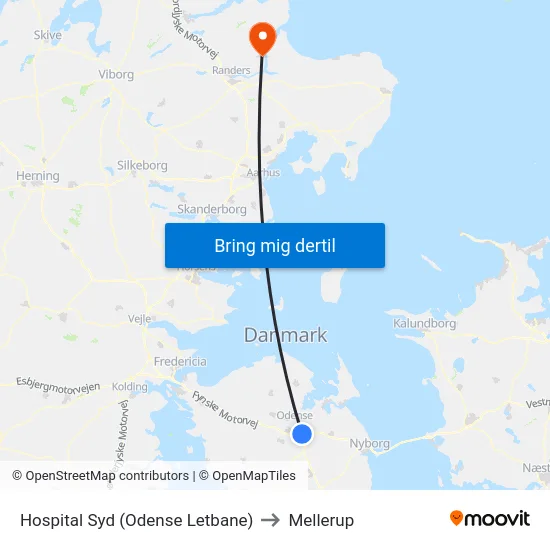 Hospital Syd (Odense Letbane) to Mellerup map