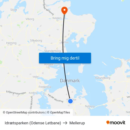 Idrætsparken (Odense Letbane) to Mellerup map