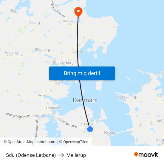 Sdu (Odense Letbane) to Mellerup map