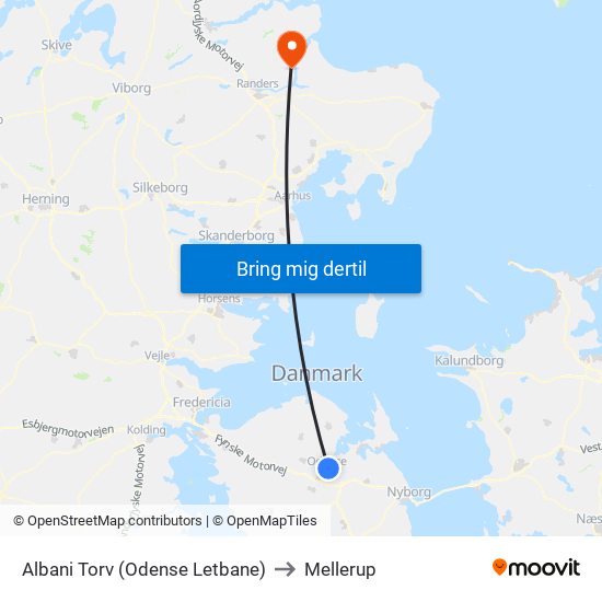 Albani Torv (Odense Letbane) to Mellerup map