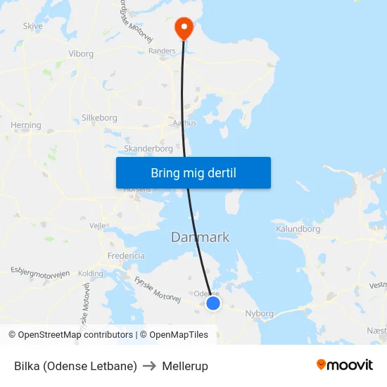 Bilka (Odense Letbane) to Mellerup map