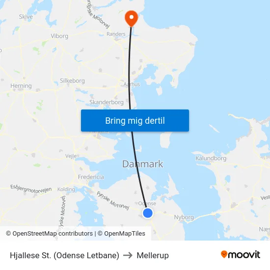 Hjallese St. (Odense Letbane) to Mellerup map