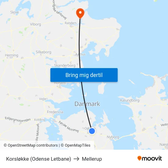 Korsløkke (Odense Letbane) to Mellerup map